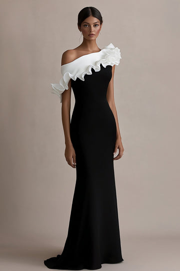 Mermaid One Shoulder Long Black Tie Dress